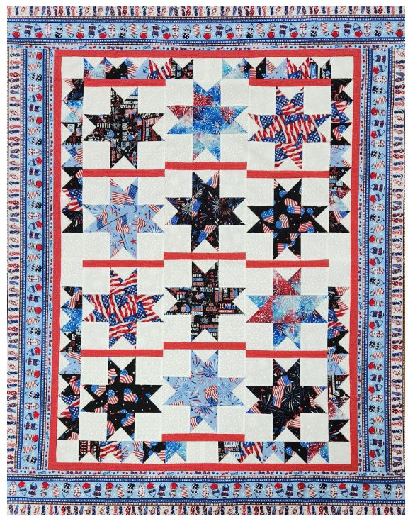 Thangles Tulip Star Red, White, and Blue Quilt Kit