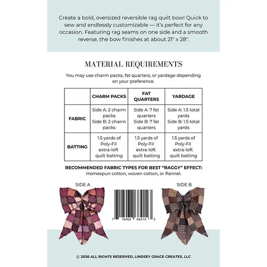 The Big Giant Rag Quilt Bow Pattern