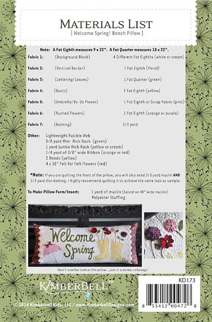 Kimberbell Welcome Spring!, Bench Pillow Pattern