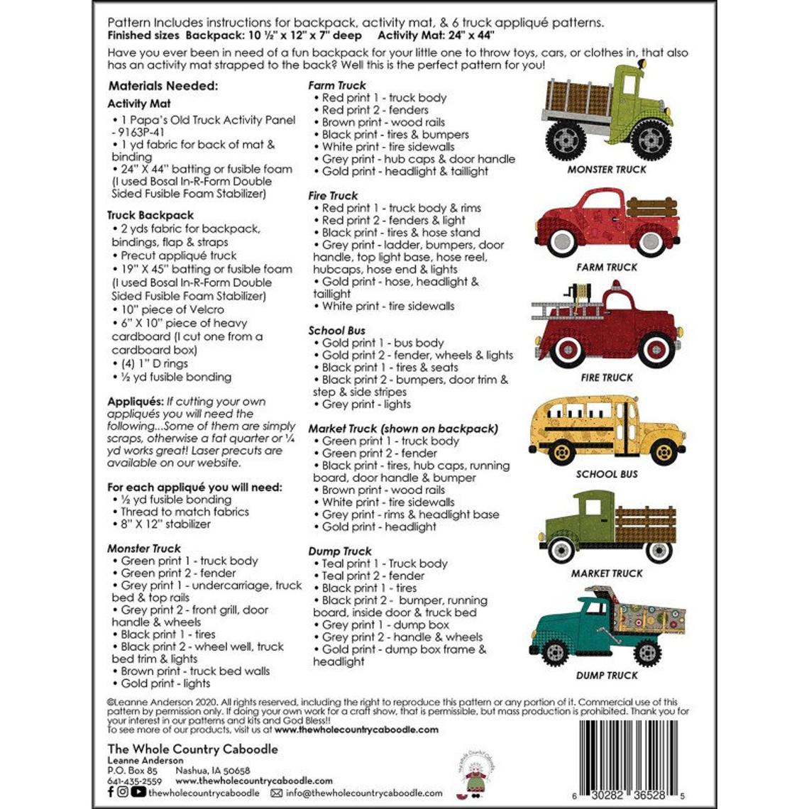 Truck Backpack & Activity Mat Pattern