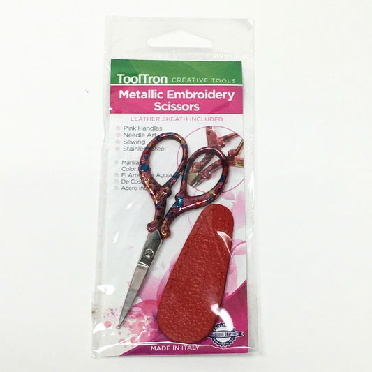 3.5" Metallic Embroidery Scissors w/ Leather Sheath
