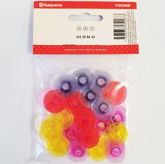 HUSQVARNA® VIKING® Watercolored Bobbins 20-Pack (Pink, Red, Yellow, Dark Blue)