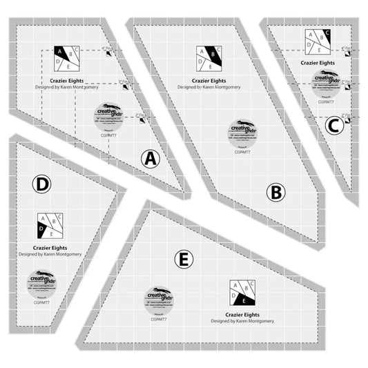Creative Grids Non-Slip Crazier Eight 8" 5 pc Ruler Set with FREE Pattern