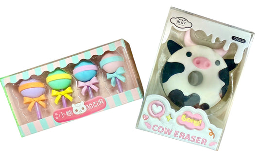 Bear Cake Shop Cute Cow and Baby Rattle Erasers
