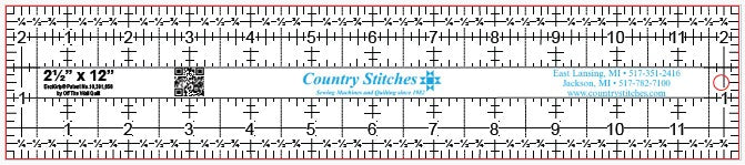 Country Stitches 2-1/2" x 12" EeziGrip Clear Acrylic Ruler